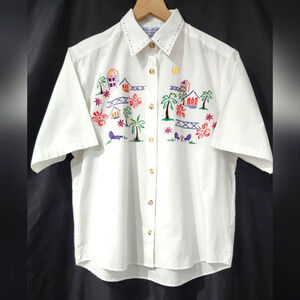 Signatures by Northern Isles Womens Embroidered Top Size 12 Tropical Coastal